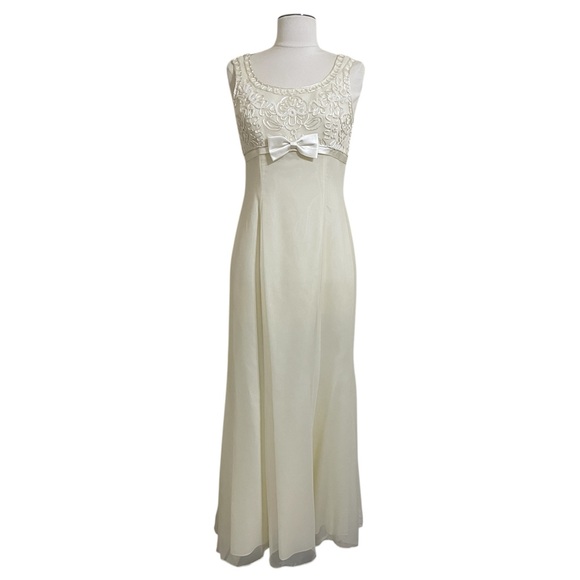 Vintage Dresses & Skirts - Vintage 90s Ivory Sheath Long Wedding Dress Empire Bust Satin Chiffon Small